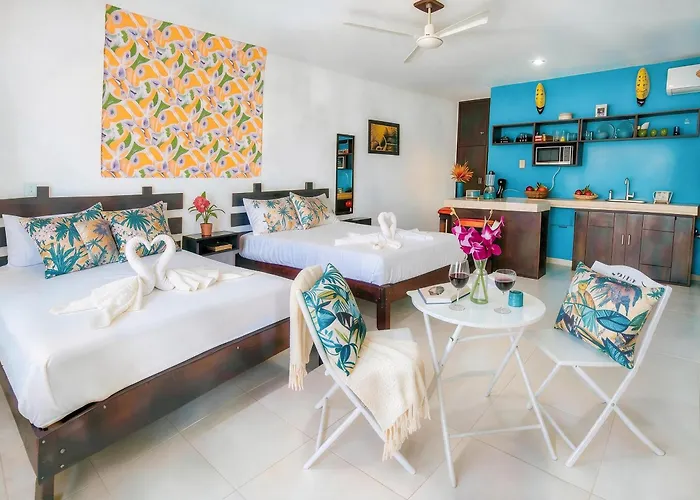 Quiet Mornings, 1br 2br Duplex, 2 Blue Flag Beaches 15 Min Walk, Free Entry, Sleeps 2-8, Full Induction Kitchen Wifi Ac Free Bikes, Markets & Minibus 10 Min, 5th Ave & Cenotes 20 Min, Ado Bus 30 Min, Free Street Parking *